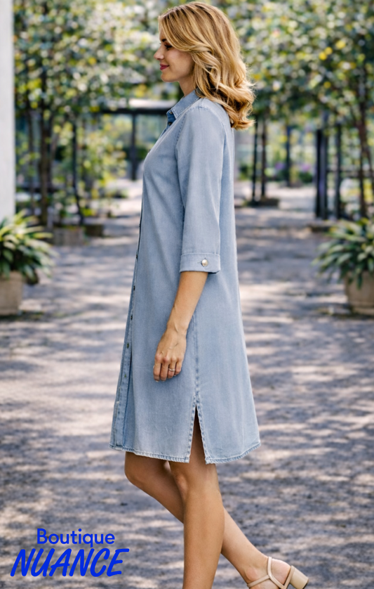 Robe chemise fluide en lyocell à boutons et fentes latérales – DKR & Company #CH-SHD