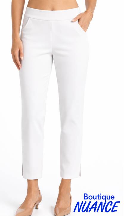 Pantalon à enfiler à coupe droite ajustée avec fentes latérales – Dévia # D504P