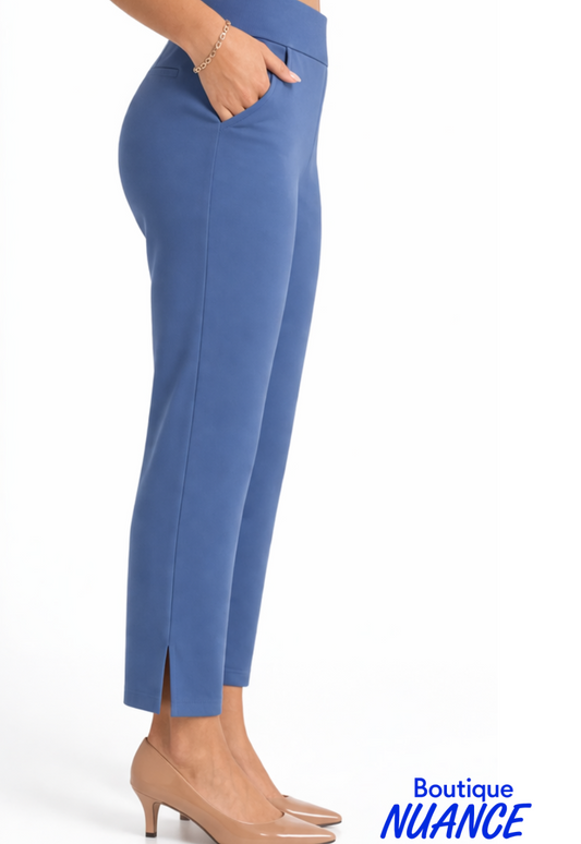 Pantalon à enfiler à coupe droite ajustée avec fentes latérales – Dévia # D504P