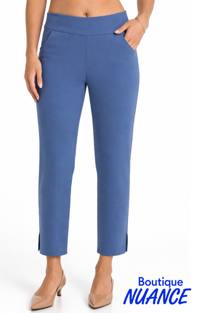 Pantalon à enfiler à coupe droite ajustée avec fentes latérales – Dévia # D504P