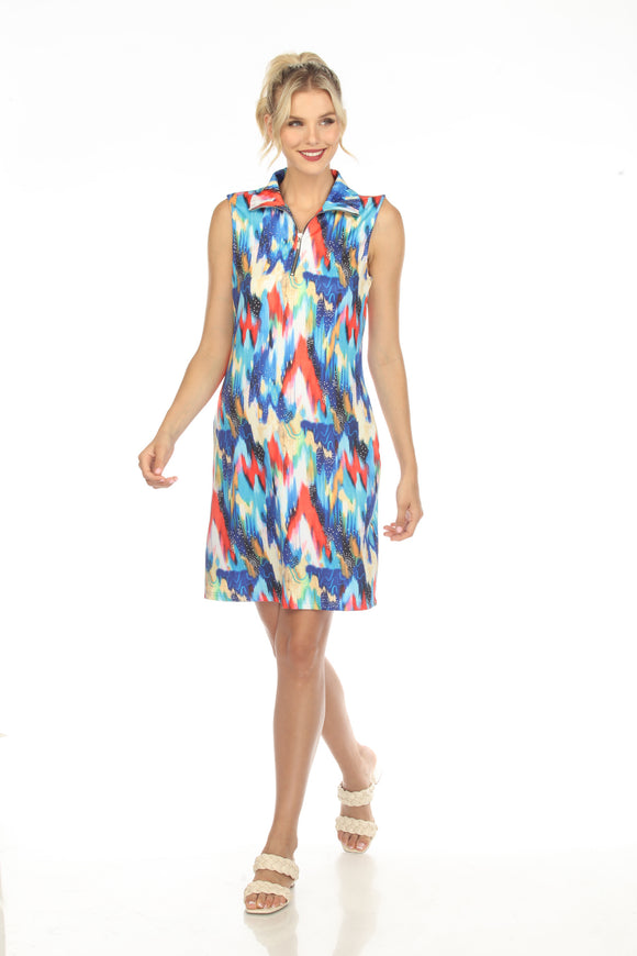Dress with high collar and multicolored abstract patterns by TANGO MANGO #D9276