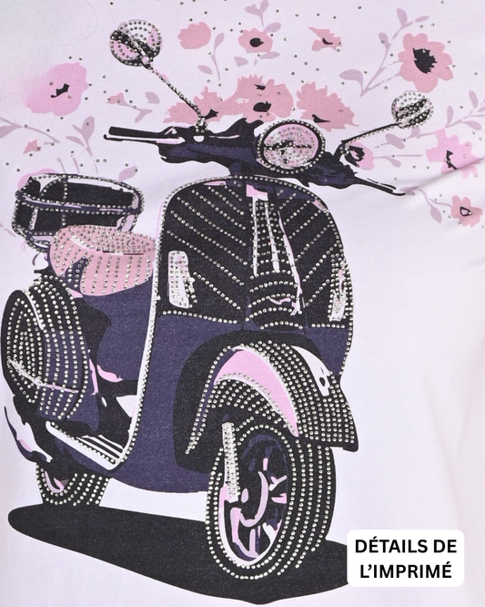 T-shirt à Imprimé Mobilette Orné de Pierre – Frank Lyman #261636