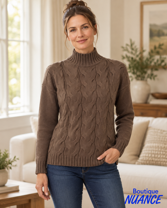 Chandail à col montant et motifs torsadés – DKR & Company #DH-013