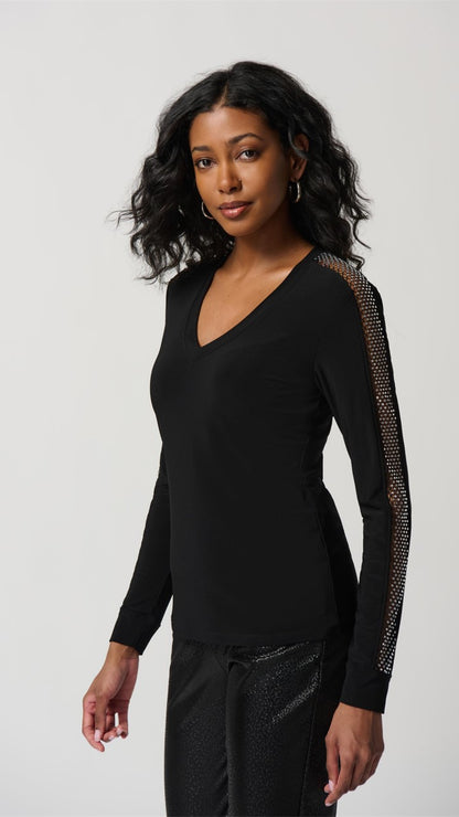 Silky Knit Top With Mesh Inserts by Joseph Ribkoff #234278