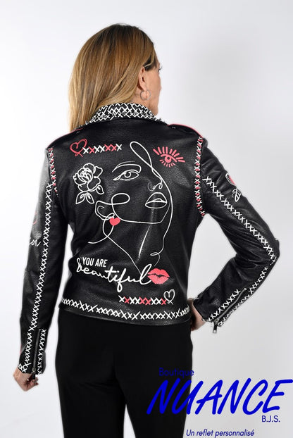 Veste tendance, en faux cuir noir fait par Frank Lyman #233816U
