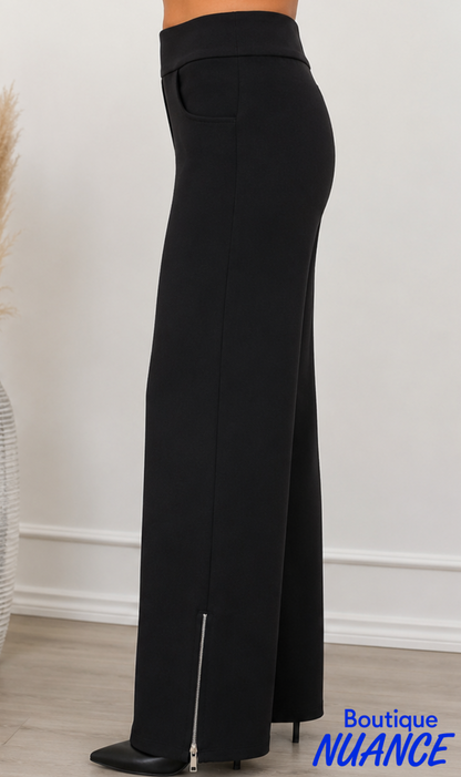 Pantalon droit à jambe large avec fentes zippées - Dévia #F702P