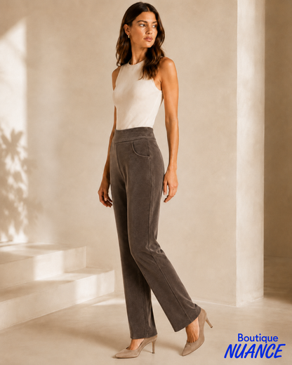 Pull-on straight-leg velvet pants - Devia #F773P