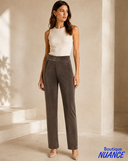 Pull-on straight-leg velvet pants - Devia #F773P