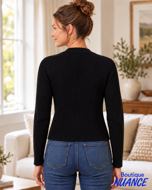 Cardigan en tricot côtelé à encolure en V et boutons – DKR & Company  #HM-RC