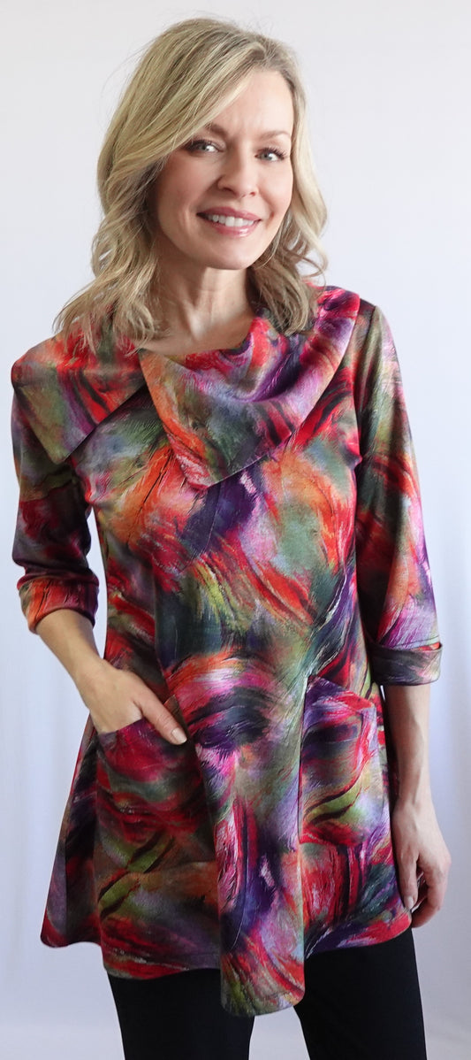 Colorful Print 3/4 Sleeve Cuffed Tunic by SoftWorks #102926