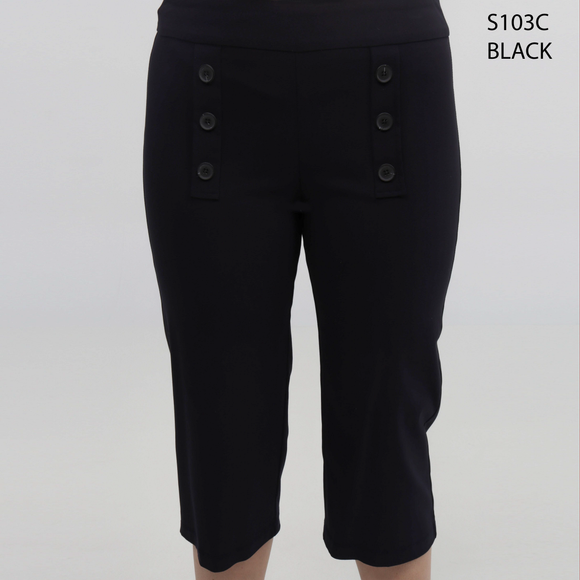 Pull-on capri with decorative button bands at the front by Dévia #S103C