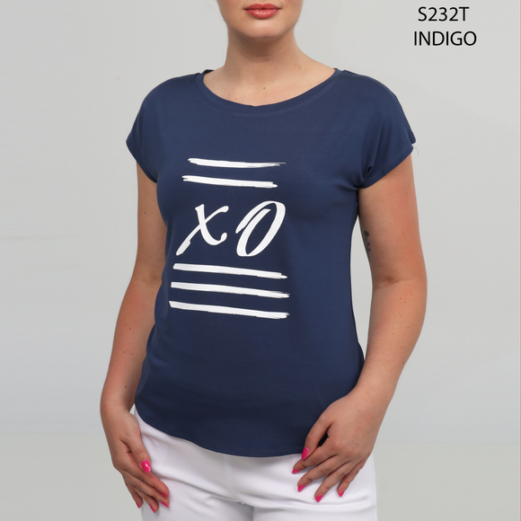 T-shirt à col rond, imprimé XO, coupe semi-ajustée, Dévia #S232T