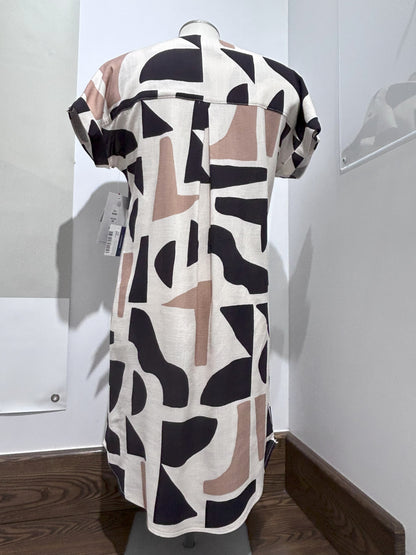 Robe à manches courtes, motifs abstraits de couleurs terre, par Dévia #S434D