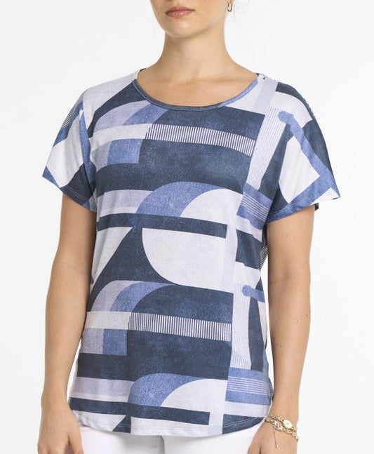 Haut à encolure ronde et bas arrondi à motifs contrastés – Dévia #S553T