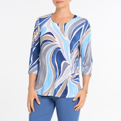 Haut fluide à manches 3/4 et imprimé abstrait sinueux - Dévia #S569T
