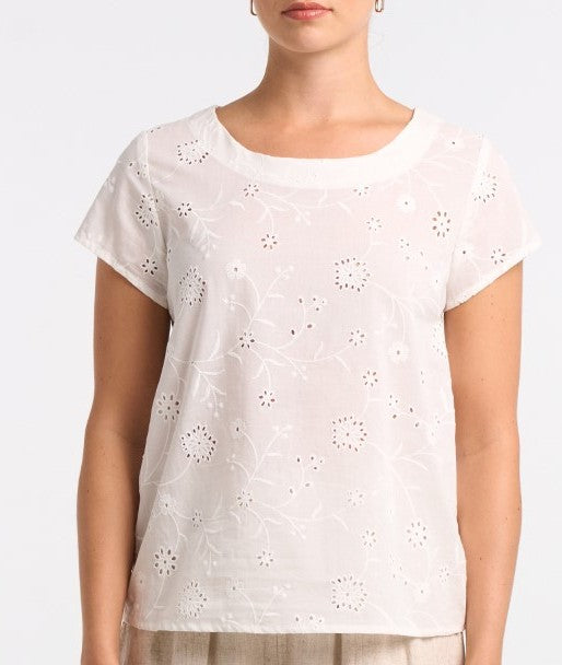 Haut brodé floral à encolure ronde – Dévia #S576T