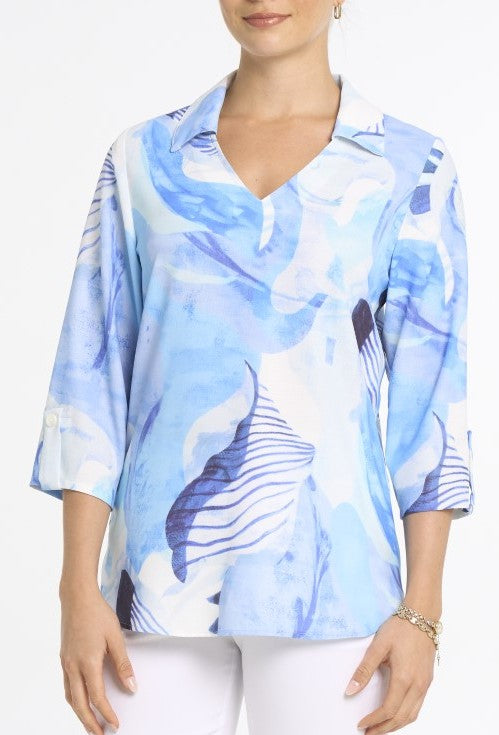 Haut à encolure en V et col chemisier à imprimé abstrait  – Dévia #S588T