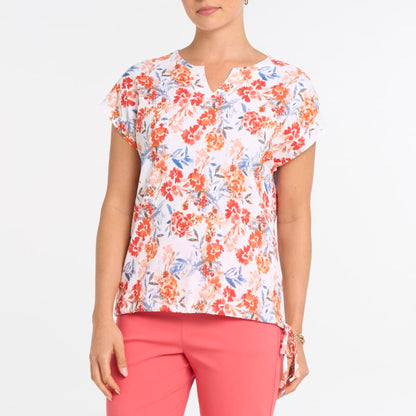 Summer Floral Top with Cut-Out Neckline – Dévia #S596T