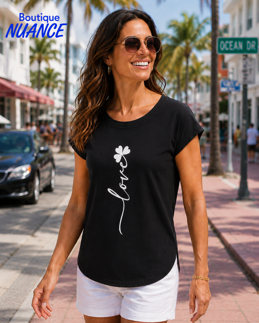 Haut à imprimé calligraphique Love et manches cap – Dévia #S607T