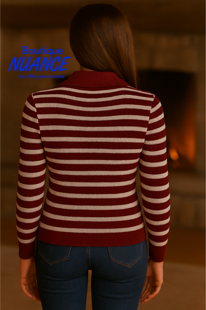 Élégance Sangria – Le Chandail Rayé Skovhuus #4026