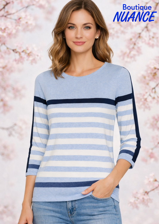 Haut rayé en coton biologique à encolure ronde – Skovhuus #4163