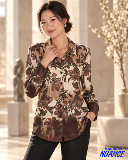 Satin floral print blouse with contrasting gradients – Tango Mango #T-7027
