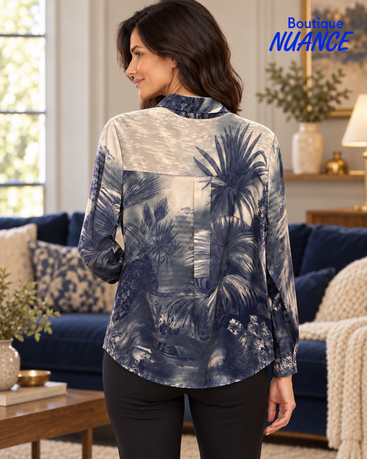 Chemisier satiné à imprimé paysage tropical – Variations  #V7197