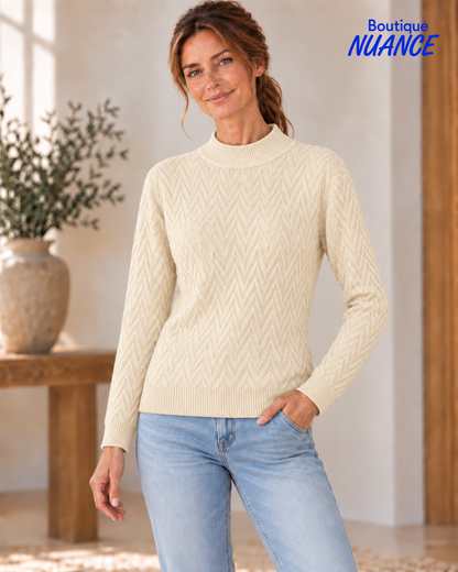 Tricot à col montant et motif chevrons texturé – Variations #V7206