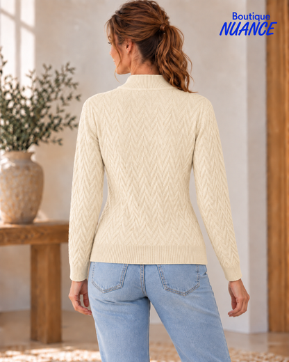 Tricot à col montant et motif chevrons texturé – Variations #V7206