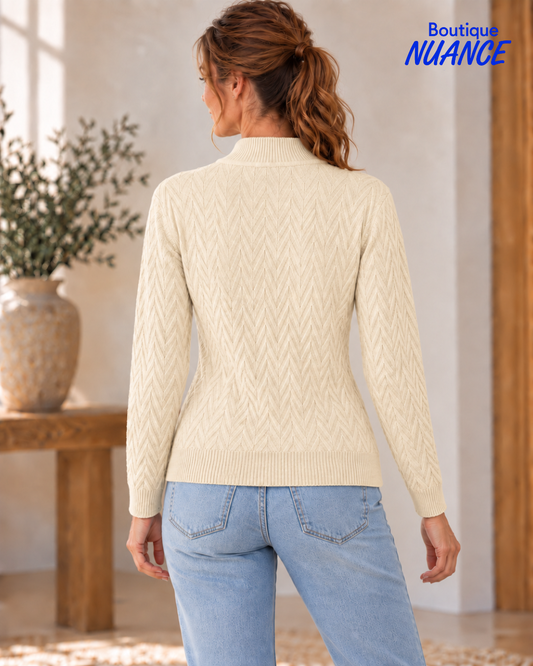 Tricot à col montant et motif chevrons texturé – Variations #V7206