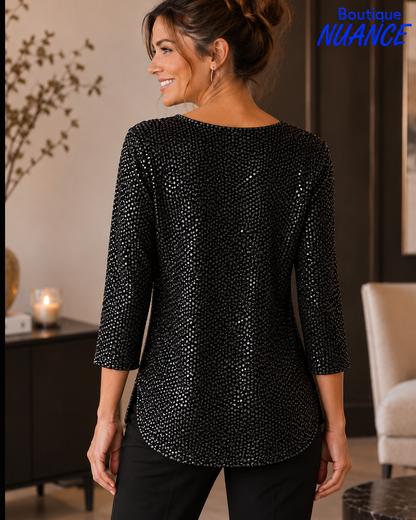 Haut en tricot métallisé à pastilles ton sur ton - SoftWorks #102052