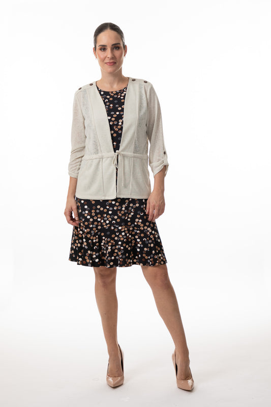 Lightweight cream jacket, 3/4 sleeves, drawstring waist, by Bali #8543