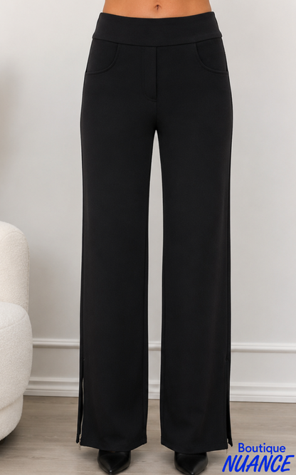 Pantalon droit à jambe large avec fentes zippées - Dévia #F702P