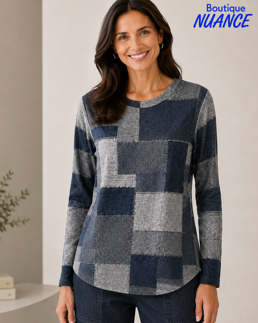 Haut à imprimé effet patchwork denim - Dévia #F722T