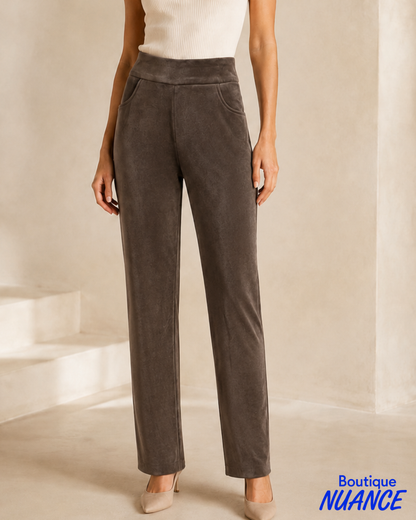Pull-on straight-leg velvet pants - Devia #F773P