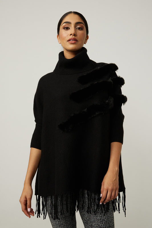 Poncho à col roulé et fausse fourrure – Joseph Ribkoff #214916