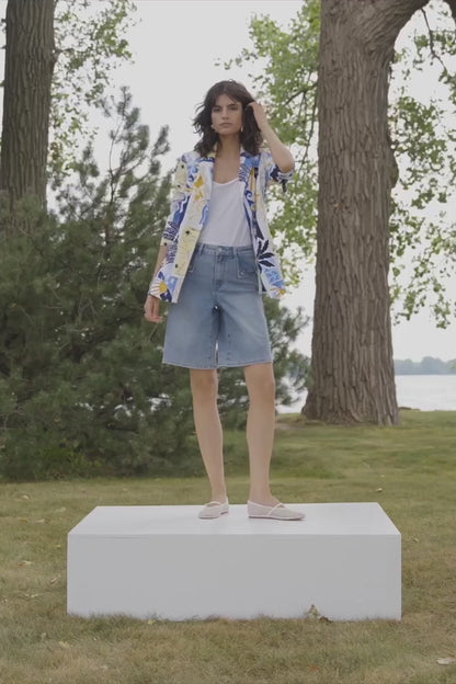 Veston ajusté à imprimé tropical en tricot soyeux - Joseph Ribkoff #262232