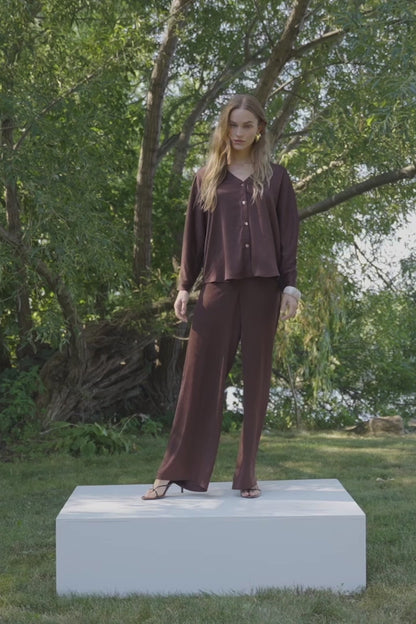 Pantalon à enfiler à jambe large en satin froissé - Joseph Ribkoff #262152