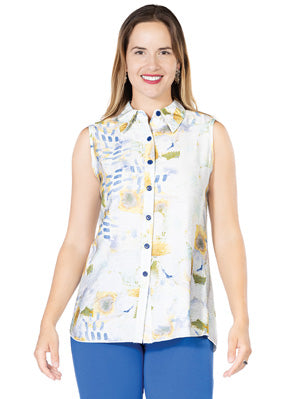 Sleeveless blouse with prints by Variations #V7479
