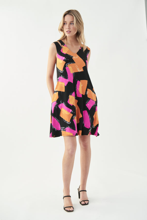 Dress with fuchsia pink and orange prints by Joseph Ribkoff model 221051