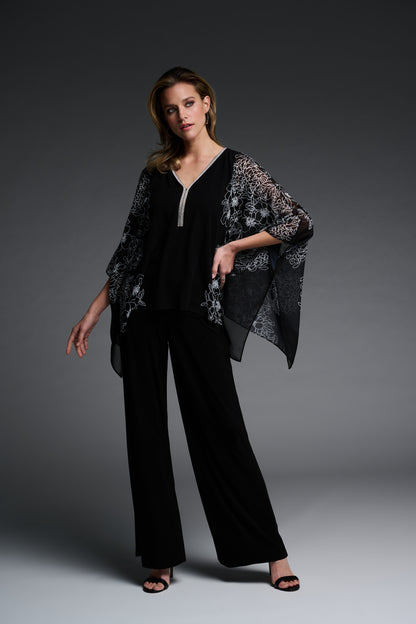 MAGNIFIQUE HAUT DE LA COLLECTION '' SIGNATURE'' DE JOSEPH RIBKOFF.. SE PORTE AVEC UN PANTALON,UN PALAZZO OU UNE BELLE JUPE..SES BRAS PLUS AMPLE ET SA COUPE PARDONNE TOUTES LES RONDEURS QUE L' ON VEUX CACHER. COL EN ''V'' AVEC BRILLANT POUR UN EFFET PLUS CHIC..DANS LES TONS DE NOIR ET DE BLANC POUR UN SUPERBE LOOK CLASSIQUE.