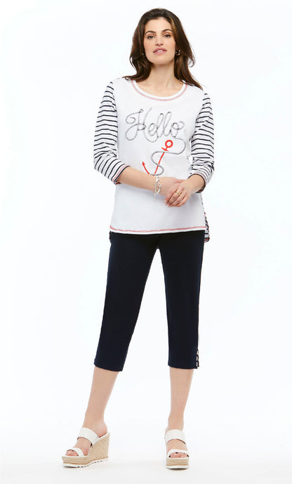 Chandail blanc manche 3/4 raillé, de la collection Orly # 60512